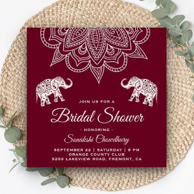 Elegant Burgundy Mandala Indian Bridal Shower Invitations