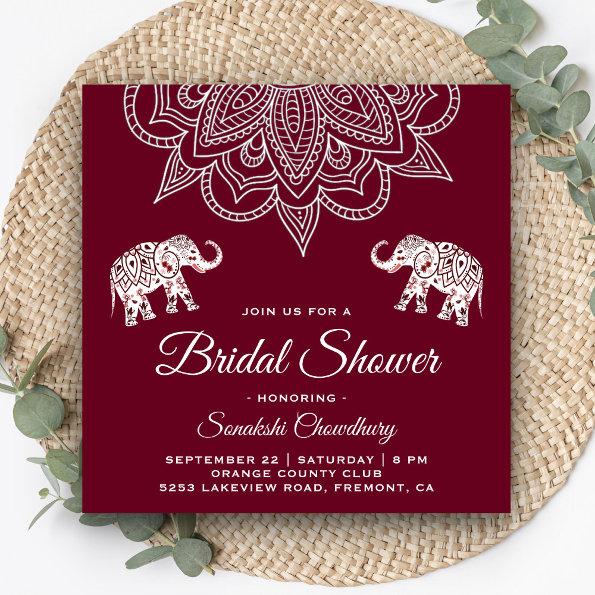 Elegant Burgundy Mandala Indian Bridal Shower Invitations
