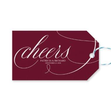 Elegant Burgundy Marsala Cheers Wine Bottle Tags