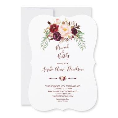 Elegant Burgundy Marsala Floral Brunch & Bubbly