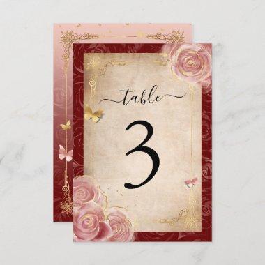Elegant Burgundy Pink Rose Gold Table Number Cards