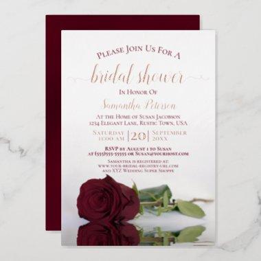Elegant Burgundy Rose with Rose Gold Bridal Shower Foil Invitations