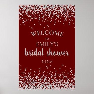 Elegant Burgundy Silver Confetti Bridal Shower Poster