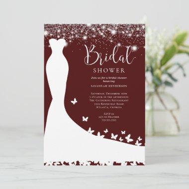 Elegant Burgundy String Lights Bridal Shower Invit Invitations