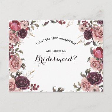Elegant Burgundy Summer Floral Bridesmaid Invitation PostInvitations