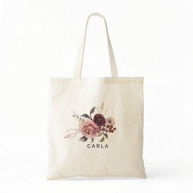 Elegant Burgundy Summer Floral Tote Bag