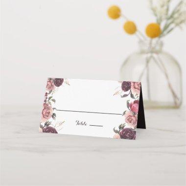 Elegant Burgundy Summer Floral Wedding Place Invitations