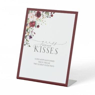 Elegant Burgundy Watercolor Floral How Many Kisses Pedestal Sign