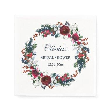 Elegant Burgundy Winter Rose Foliage  Napkins