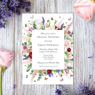 Elegant Butterflies & Flowers Bridal Shower Invitations