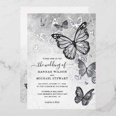 Elegant Butterfly Wedding Real Silver Foil Invitations