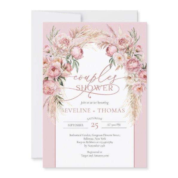Elegant calligraphy blush peonies pampas Couples