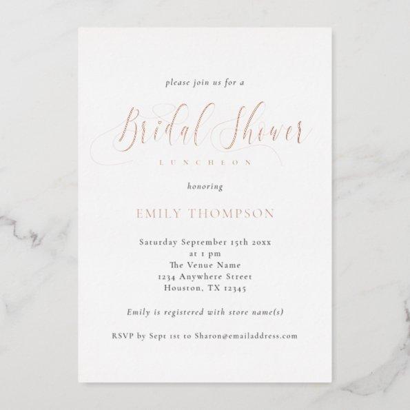 Elegant Calligraphy Bridal Shower Real Foil Invita Foil Invitations