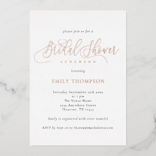 Elegant Calligraphy Bridal Shower Real Foil Invita Foil Invitations