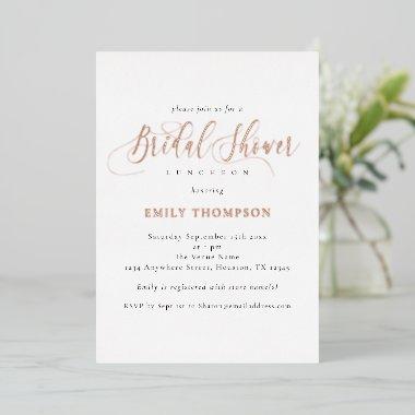 Elegant Calligraphy Bridal Shower Real Rose Gold F Foil Invitations