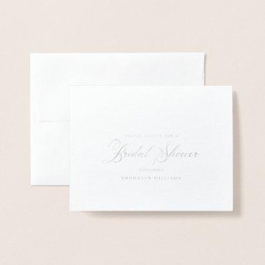 Elegant Calligraphy Bridal Shower Silver Foil Invitations