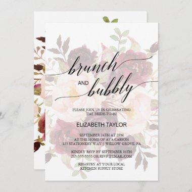 Elegant Calligraphy | Faded Floral Brunch & Bubbly Invitations
