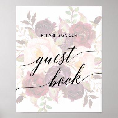 Elegant Calligraphy Faded Floral Guest Book Sign