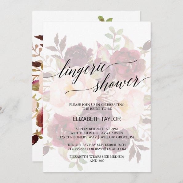 Elegant Calligraphy | Faded Floral Lingerie Shower Invitations