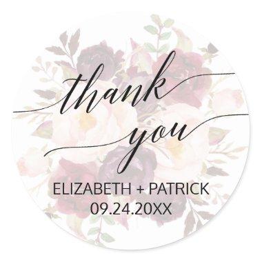 Elegant Calligraphy | Faded Floral Thank You Favor Classic Round Sticker