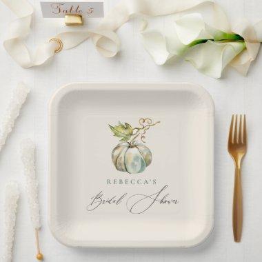 Elegant Calligraphy Fall Pumpkin Bridal Shower Paper Plates