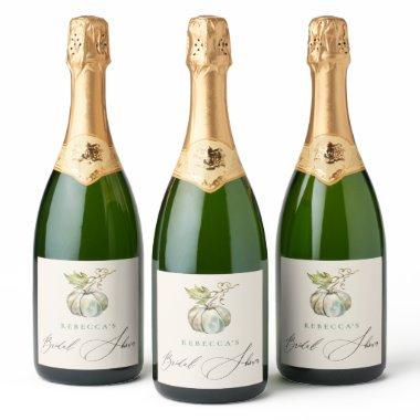 Elegant Calligraphy Fall Pumpkin Bridal Shower Sparkling Wine Label