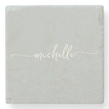 Elegant Calligraphy Green Script Monogram Name Stone Coaster
