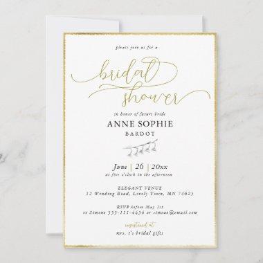 Elegant Calligraphy Lily Valley Gold Bridal Shower Invitations