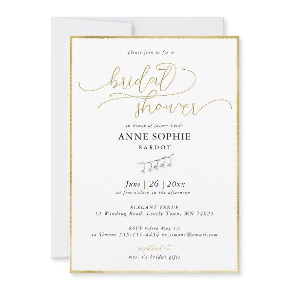 Elegant Calligraphy Lily Valley Gold Bridal Shower Invitations