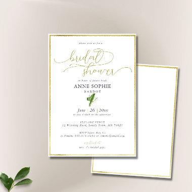 Elegant Calligraphy Lily Valley Gold Frame Bridal Invitations