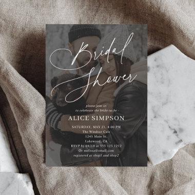 Elegant Calligraphy Photo Minimalist Bridal Shower Invitations