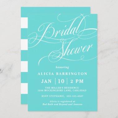 Elegant Calligraphy Robin Egg Blue Bridal Shower Invitations