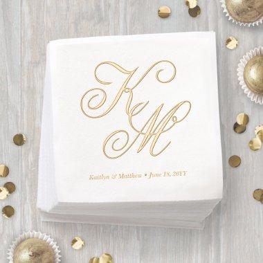 Elegant Calligraphy Script Monogrammed Wedding Foil Napkins