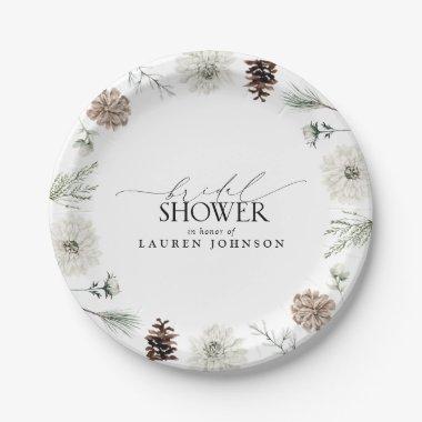 Elegant Calligraphy Winter Greenery  Paper Plates