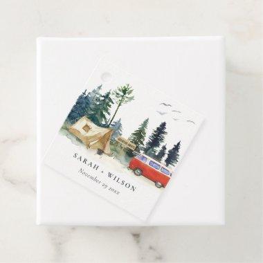Elegant Camping Watercolor Pine Forest Wedding Favor Tags