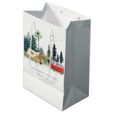Elegant Camping Watercolor Pine Forest Wedding Medium Gift Bag
