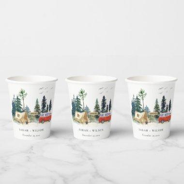 Elegant Camping Watercolor Pine Forest Wedding Paper Cups