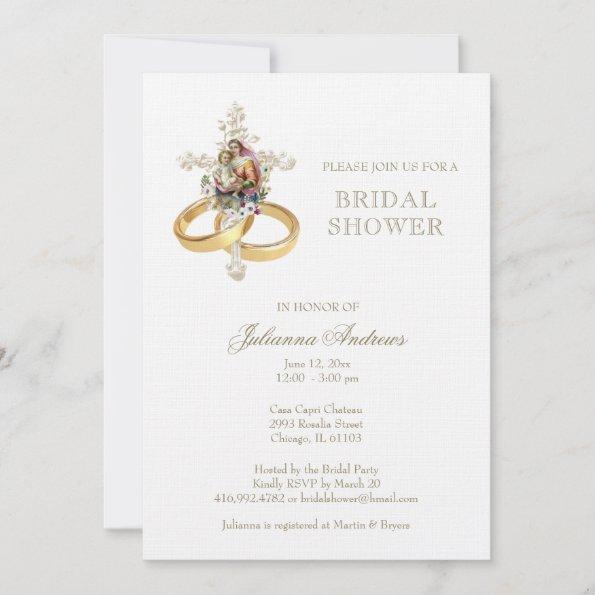 Elegant Catholic Bridal Shower Floral Gold Invitations