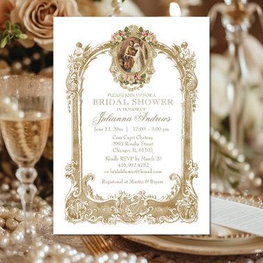 Elegant Catholic Bridal Shower Gold Floral Invita Invitations