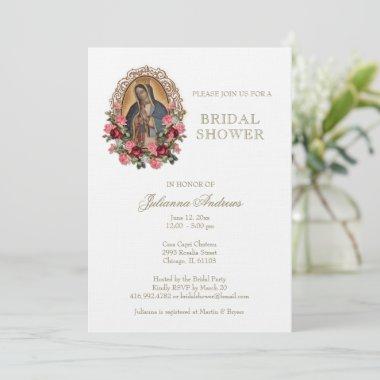 Elegant Catholic Bridal Shower Guadalupe Roses Invitations