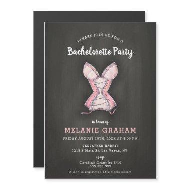 Elegant Chalkboard Pink Corset Bachelorette Party Magnetic Invitations