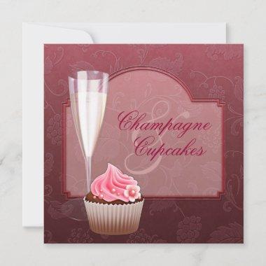 Elegant Champagne and Cupcake Bridal Shower Invitations