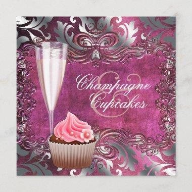Elegant Champagne and Cupcake Bridal Shower Invitations