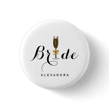 Elegant Champagne Glass Bride Button