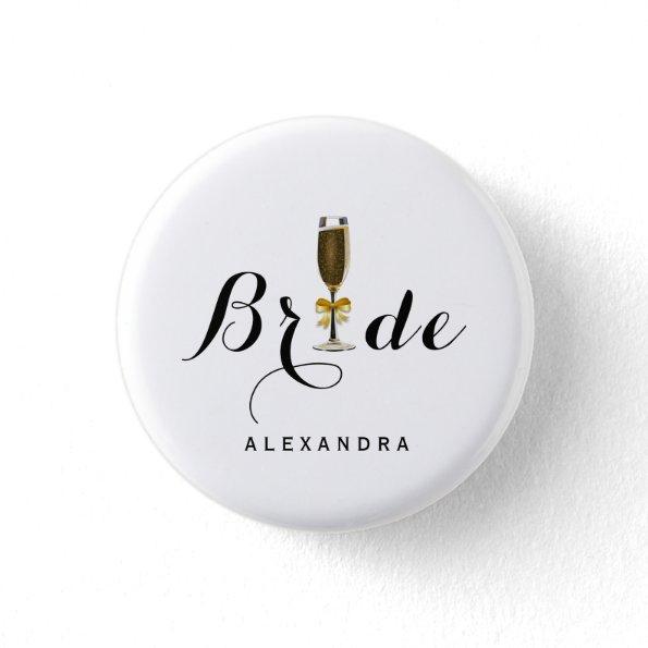 Elegant Champagne Glass Bride Button