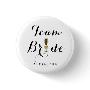 Elegant Champagne Glass Team Bride Button