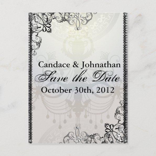 Elegant Chandelier & Flourishes Save the Date Announcement PostInvitations