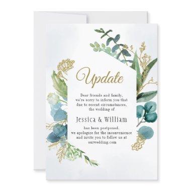 Elegant Change of Plans Eucalyptus Watercolor Invitations