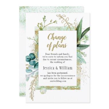 Elegant Change of Plans Eucalyptus Watercolor Invitations