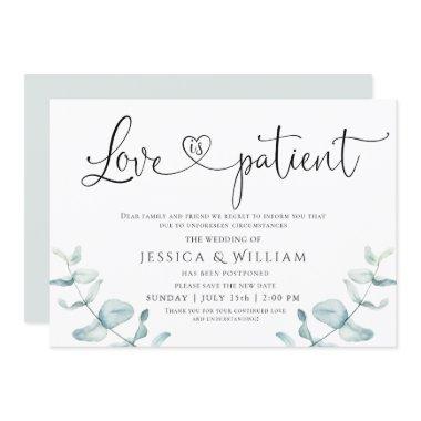 Elegant Change the Date Love is Patient Watercolor Invitations